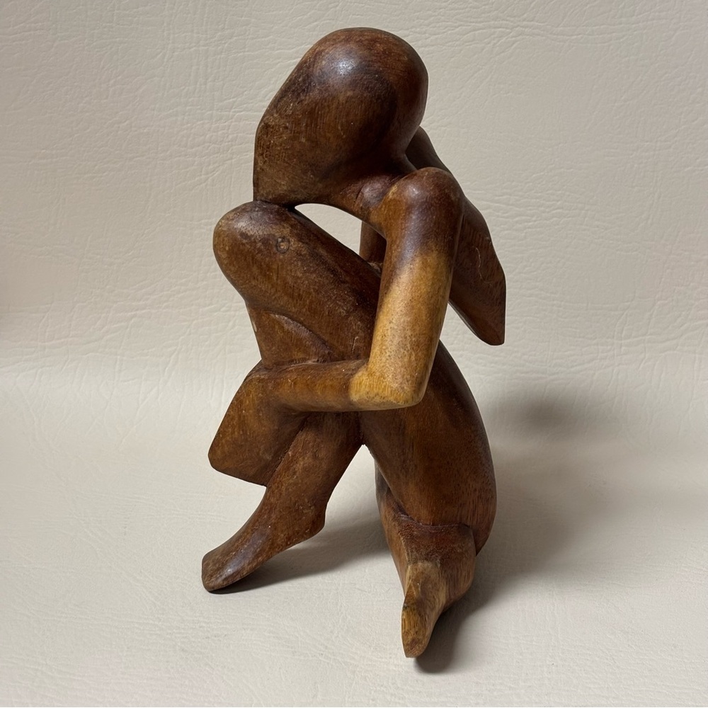 Sculpture Wooden Statue Figurine Abstract Figure Meditation, Thinker, Yoga - Picture 4 of 8